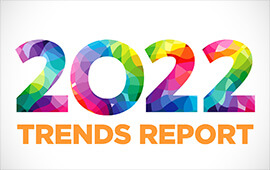 A colorful graphic design with the text "2022 TRENDS REPORT" prominently in the center, suggesting it's an advertisem…
