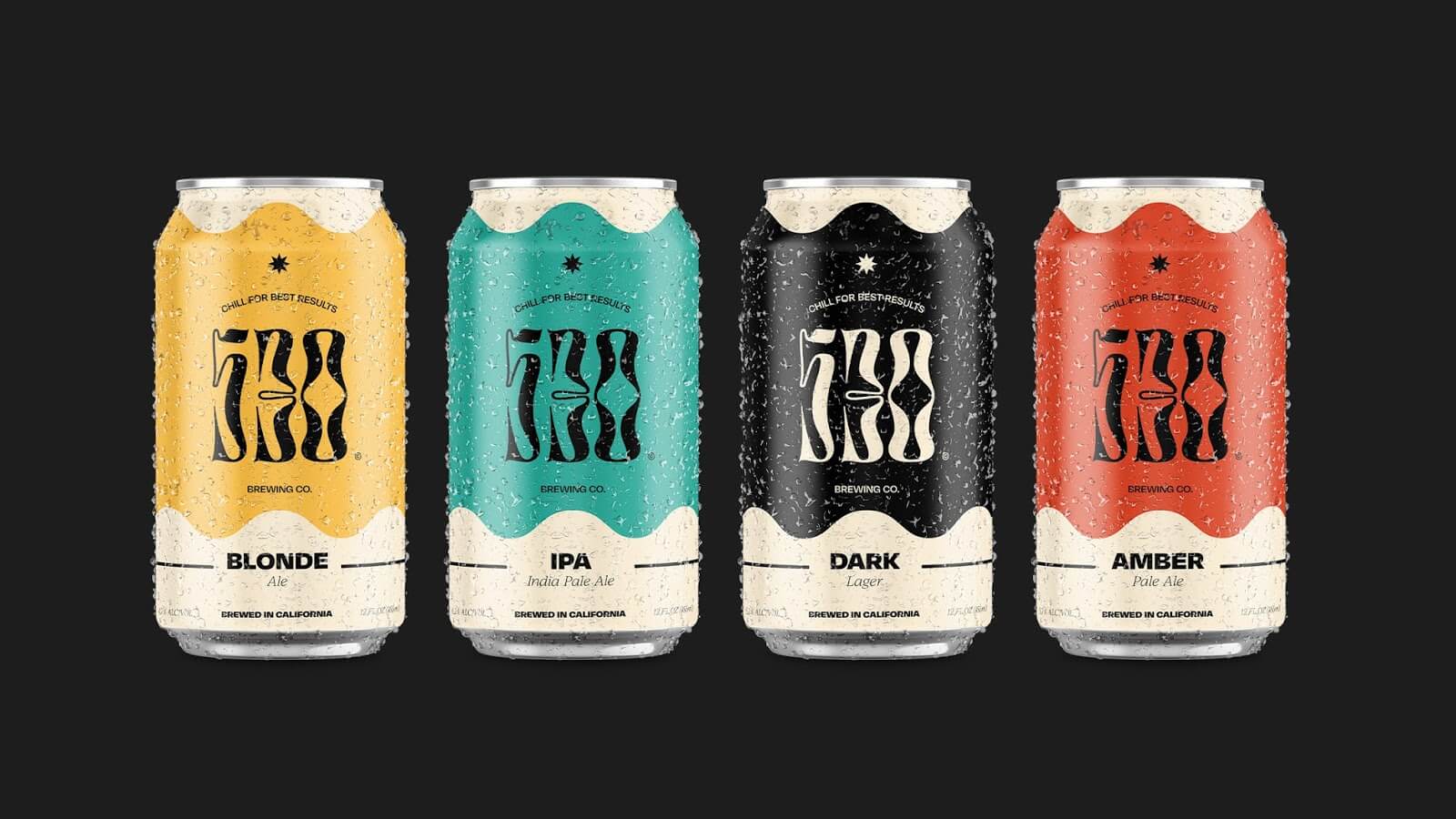 Six cans of beer, each labeled with a different number, displayed in a row against a black background.