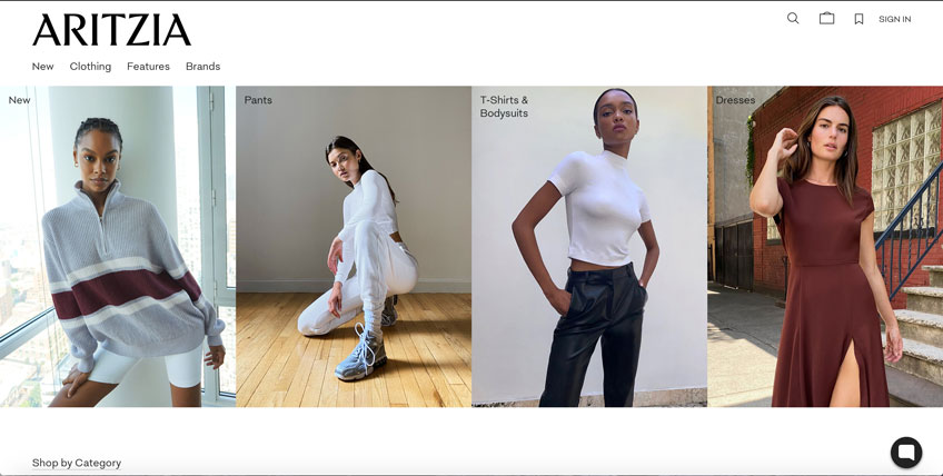 A screenshot of an Instagram post featuring a collage of four photos of women in different outfits, showcasing clothing from the brand Artizia.