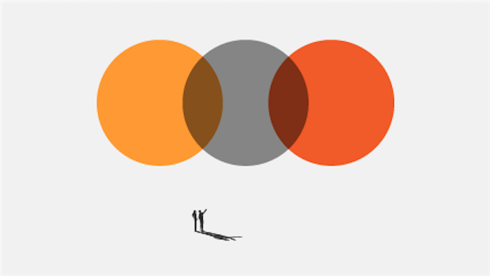 A colorful abstract design resembling a target, consisting of three concentric circles in red, orange, and gray, with…