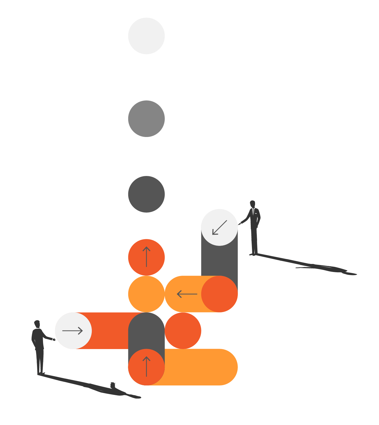 An abstract design with geometric shapes, including circles and rectangles, in shades of orange, gray, and white, set…