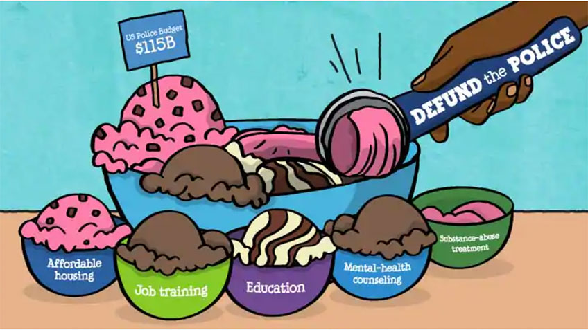 Cartoon illustration showing a person pouring ice cream into bowls, with each bowl labeled with different health issues such as diabetes, heart…