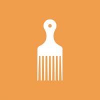 A paintbrush with a wooden handle, set against a solid orange background