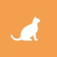White silhouette of a cat on an orange background.
