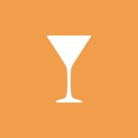 An icon of a martini glass on a solid orange background.