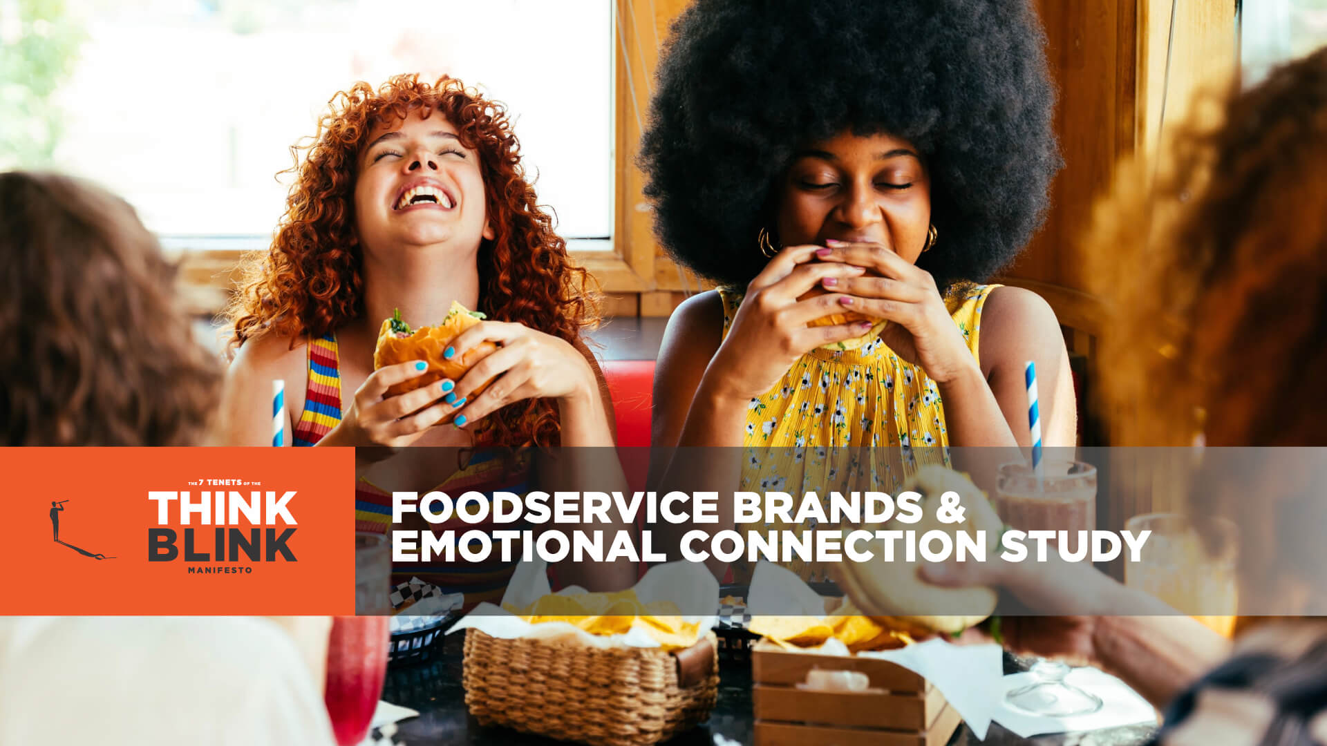 An advertisement featuring two women enjoying food at a restaurant, with the text "Think Food Service Brands & Emotional Connection Study"…