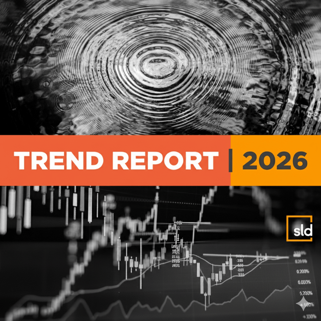 The title "Trend Report 2026" in bold, white letters against a dark background at the top