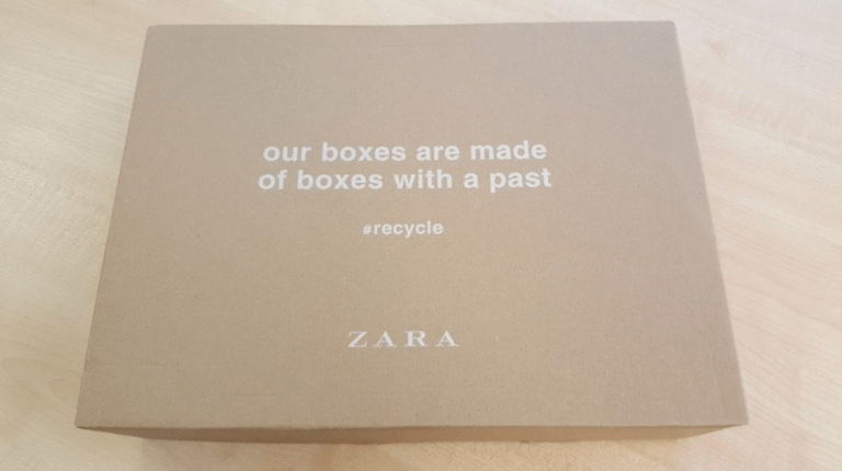 Zara recycled box with the words