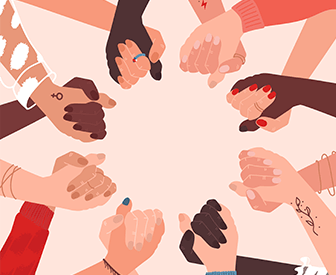Hands holding up fingers, forming a circle around a blank center