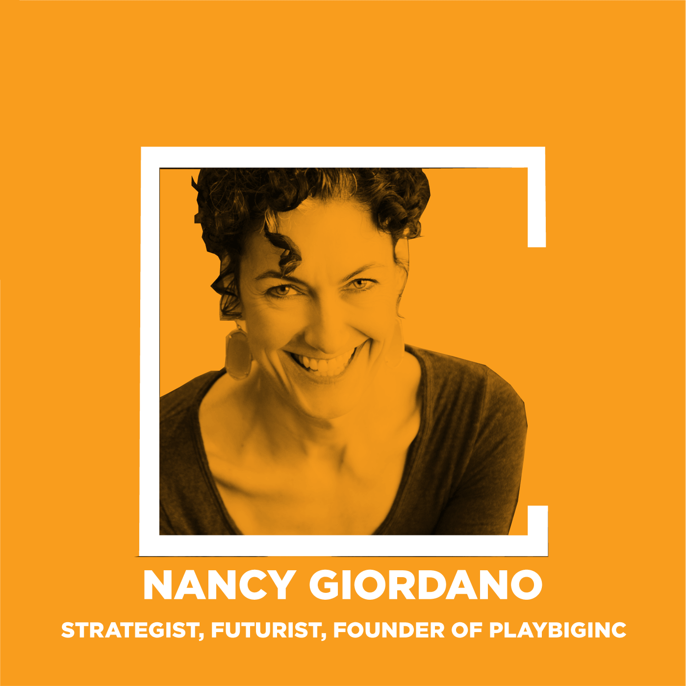 A woman, Nancy Gordano, in front of a yellow background.