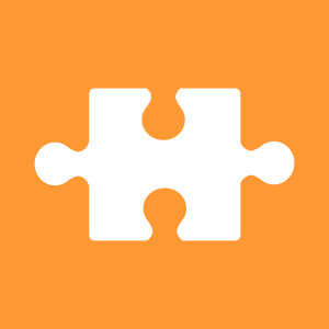An orange puzzle piece icon on a white background.