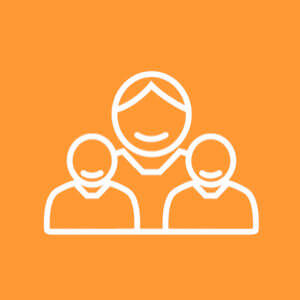 An iconographic representation of a family, featuring two stylized figures resembling adults and one child, set again…