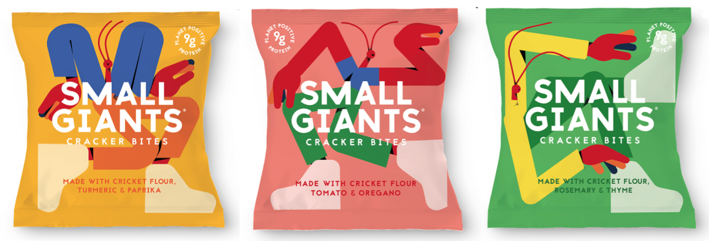 Four bags of snacks, each labeled