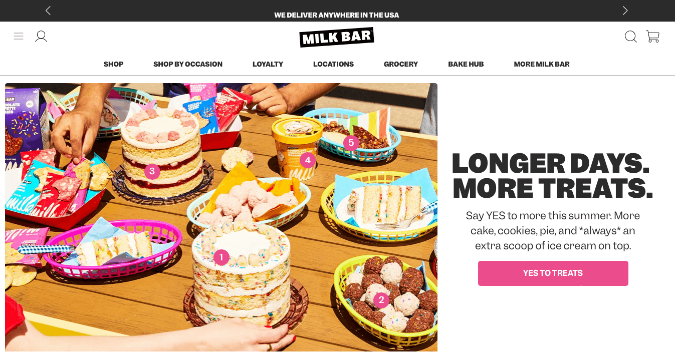 Milk bar website homepage