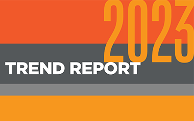 Design with the year "2023" prominently displayed in the center, surrounded by a red and orange stripe pattern
