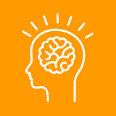An iconographic representation of a human head with a brain, symbolizing intelligence or thought processes