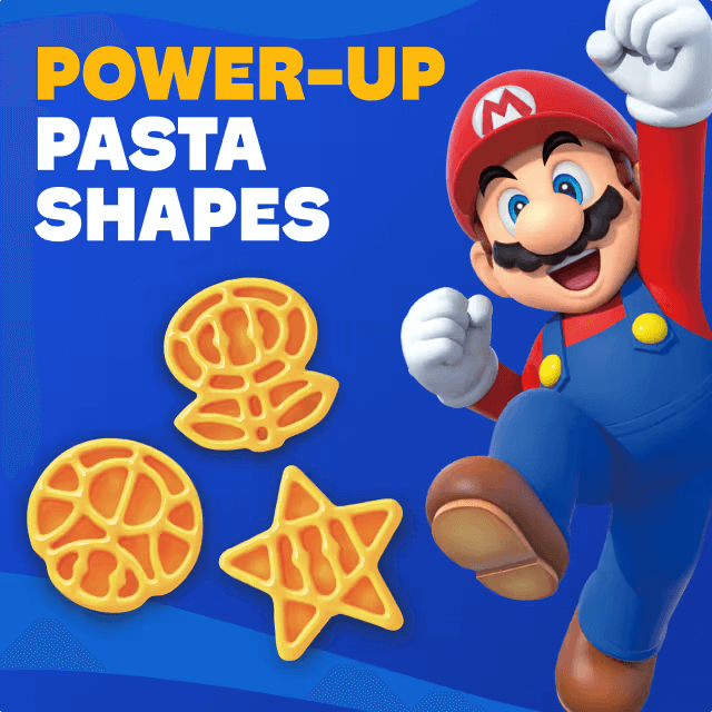 The image features an animated character, Mario, from the Super Mario franchise, in a celebratory pose with his arms raised above his head. He is…