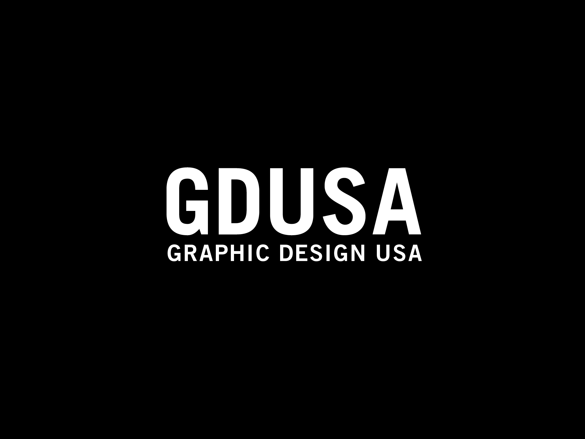 A black background with white text that reads "GDUSA" in the upper left corner, followed by "GRAPHIC DESIGN USA" in a smaller font size below it.