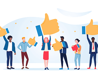A group of people holding up thumbs, celebrating a positive event or achievement.
