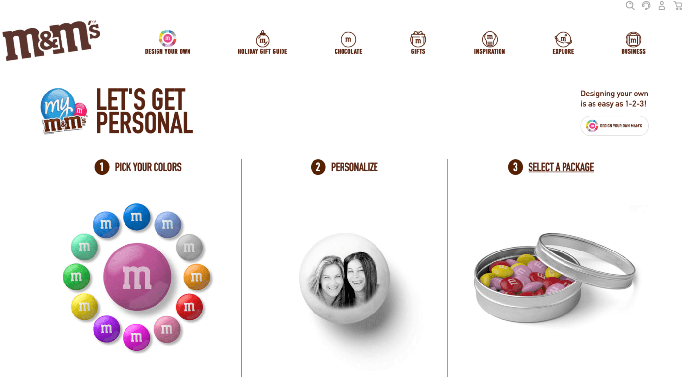 The image displays a screenshot of a webpage featuring an advertisement for M&M's candy, showcasing various colors and flavors of the candy in a…