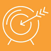 An icon with a target and an arrow pointing towards it, set against a yellow background.