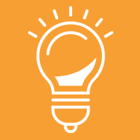 An orange light bulb icon on a white background.