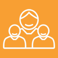 The image displays an iconographic representation of a family, featuring three stylized figures in a simple, flat design style, set against a…
