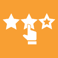 An icon with three stars, each star has a white outline and is filled in with a yellow color. To the right of the stars, there is a pointer finger…