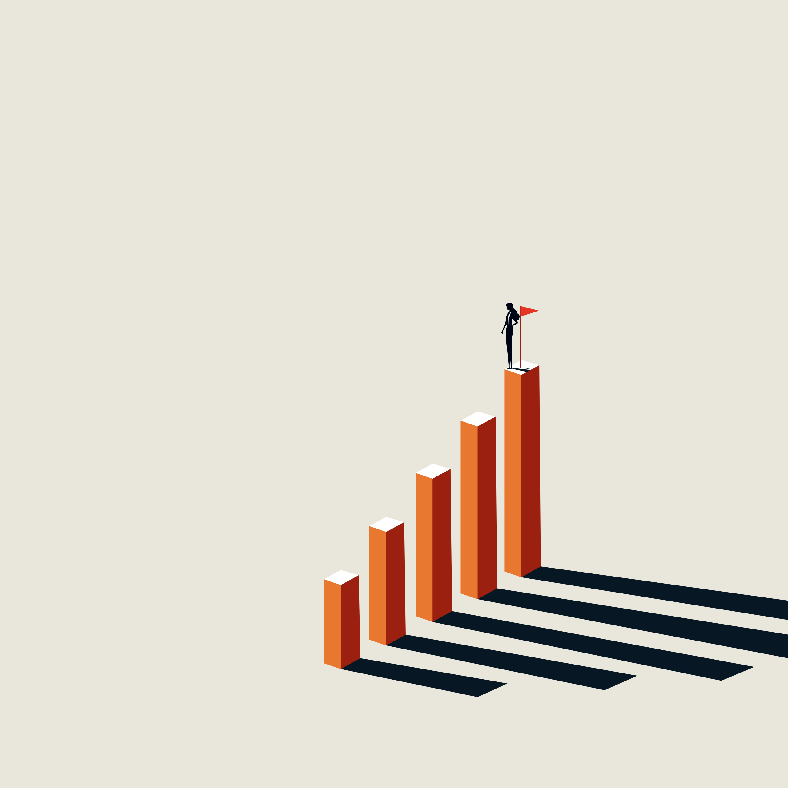 A cartoon illustration depicts a person standing atop a series of orange steps, which are arranged in a descending order from left to right. The…