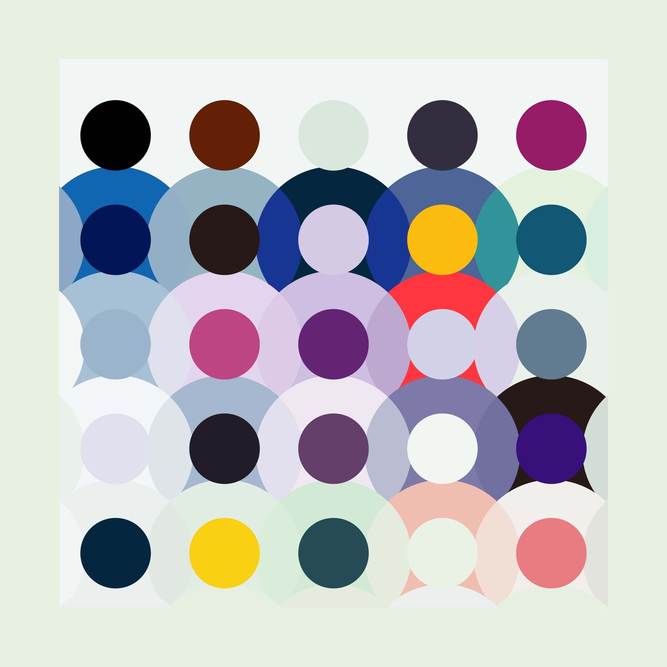 The image displays a colorful collection of circular icons, each containing a different colored silhouette of a person's head. These icons are…