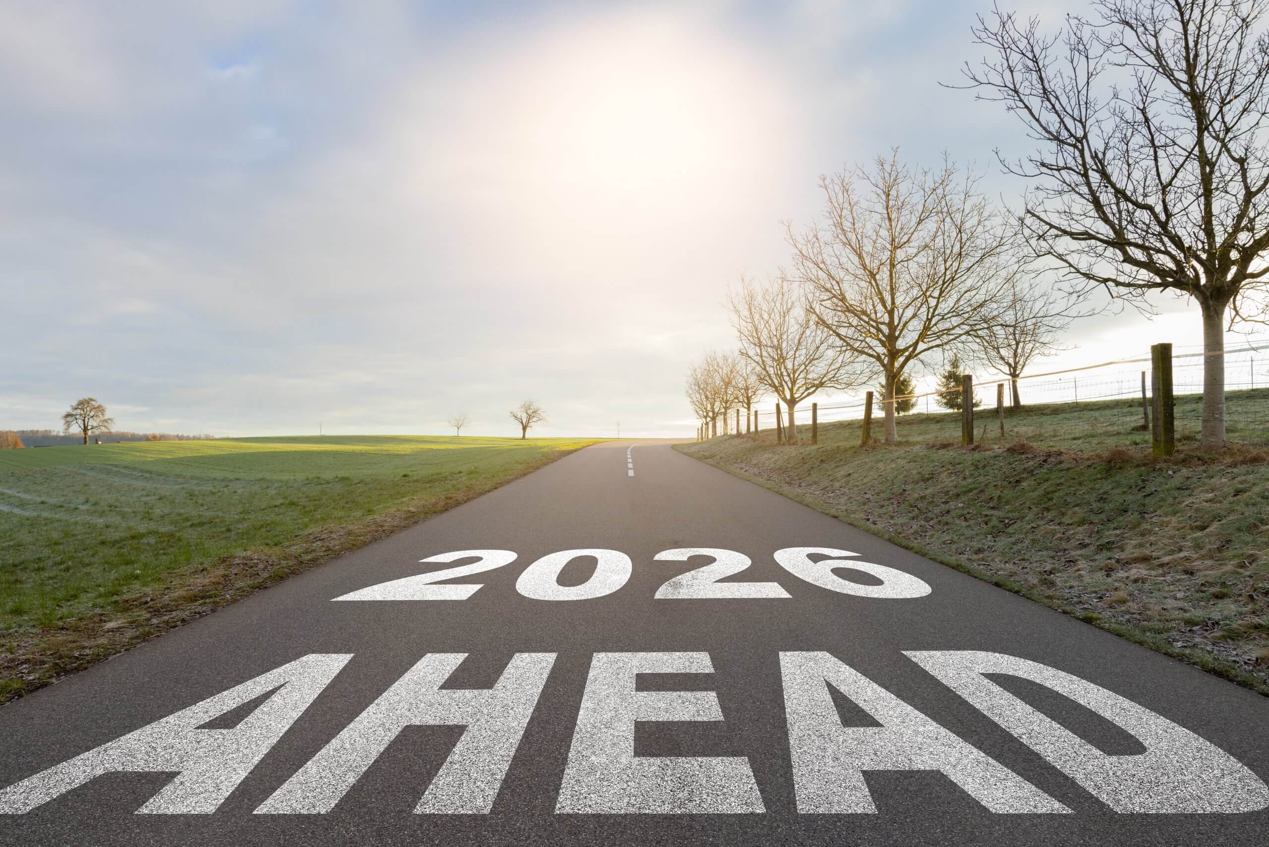 A road sign that reads "2016 ahead" on a highway, indicating the year ahead in 2016.