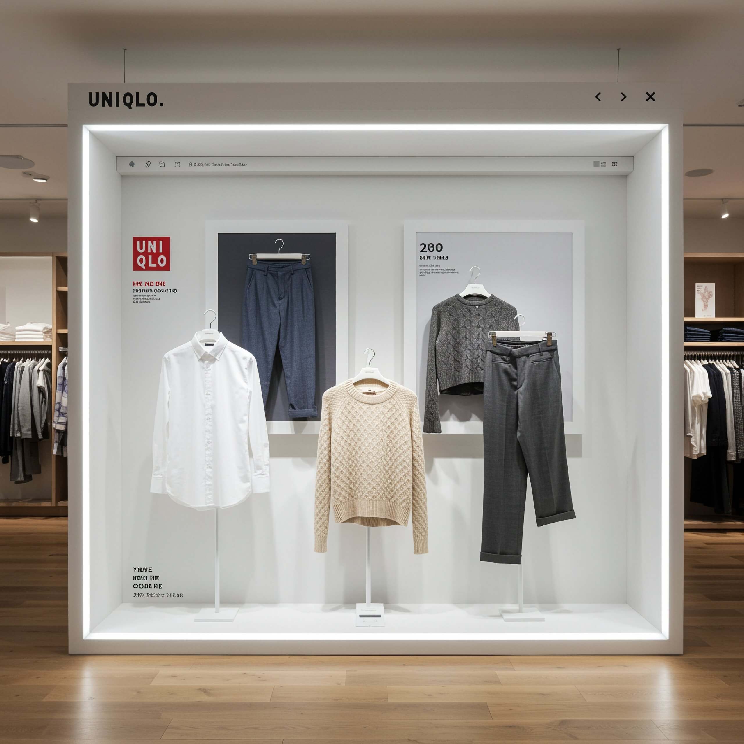A display case showcasing men's clothing in a store.