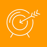 An icon of a target with an arrow pointing at it, set against a solid orange background.